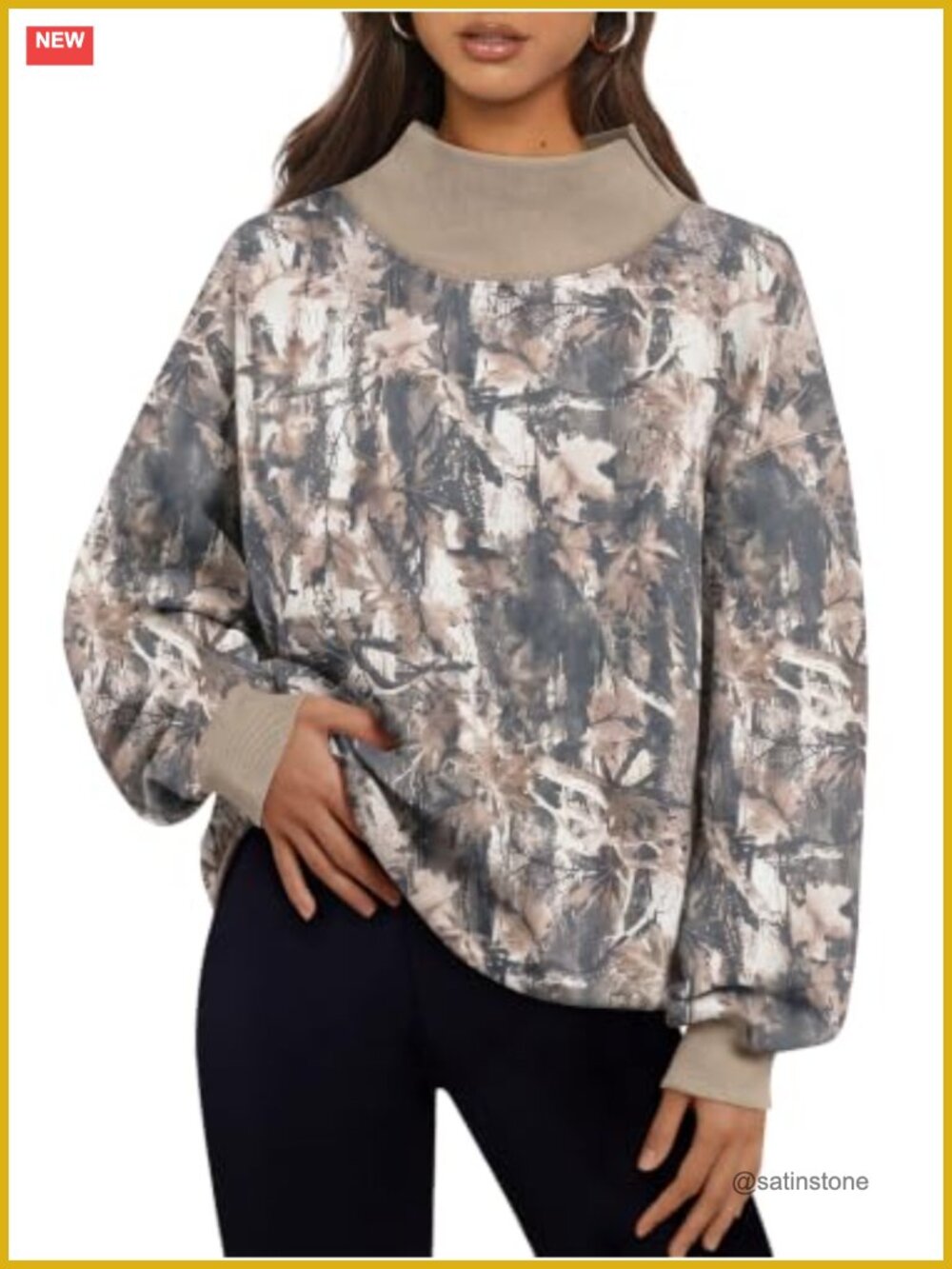 Trendy Queen Womens Mock Neck Sweatshirt Oversized Crewneck Fleece Pullover Top
